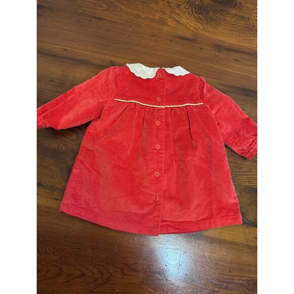 Mini Boden Appliqué Velvet Dress Poppy Red Size 0-3 Months Lined Lace Collar - Picture 7 of 11